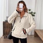 Damen Flauschiger Teddy-Pullover mit hohem Kragen und Eingrifftaschen R&B