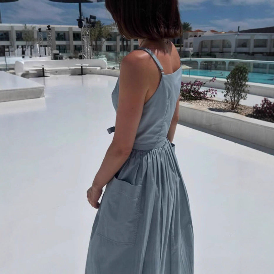 Damen Maxi-Kleid mit schwingendem Rock und praktischen Seitentaschen R&B