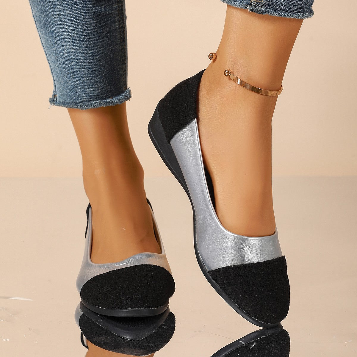 Damen Wedge-Schuhe mit elegantem Samt-Obermaterial und anatomisch geformtem Fußbett R&B