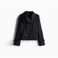 Damen trendige Kurzjacke im modernen Trenchcoat-Stil mit breitem Kragen und Taillengürtel R&B