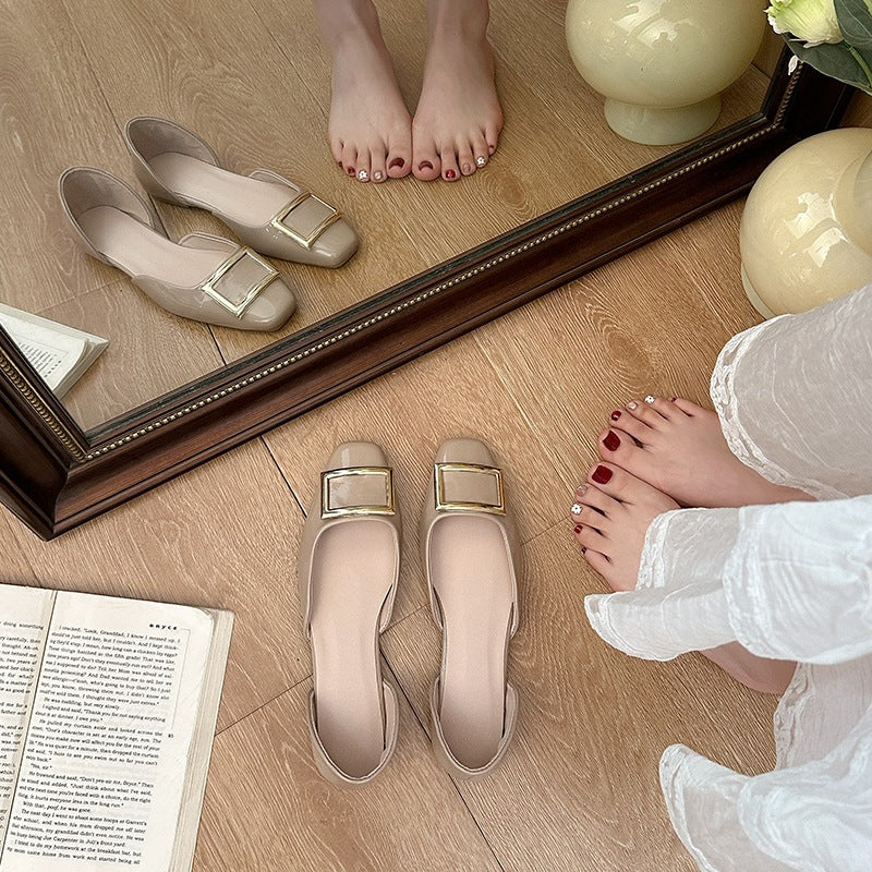 Damen elegante Slip-On Ballerinas mit goldenen Schnallen R&B