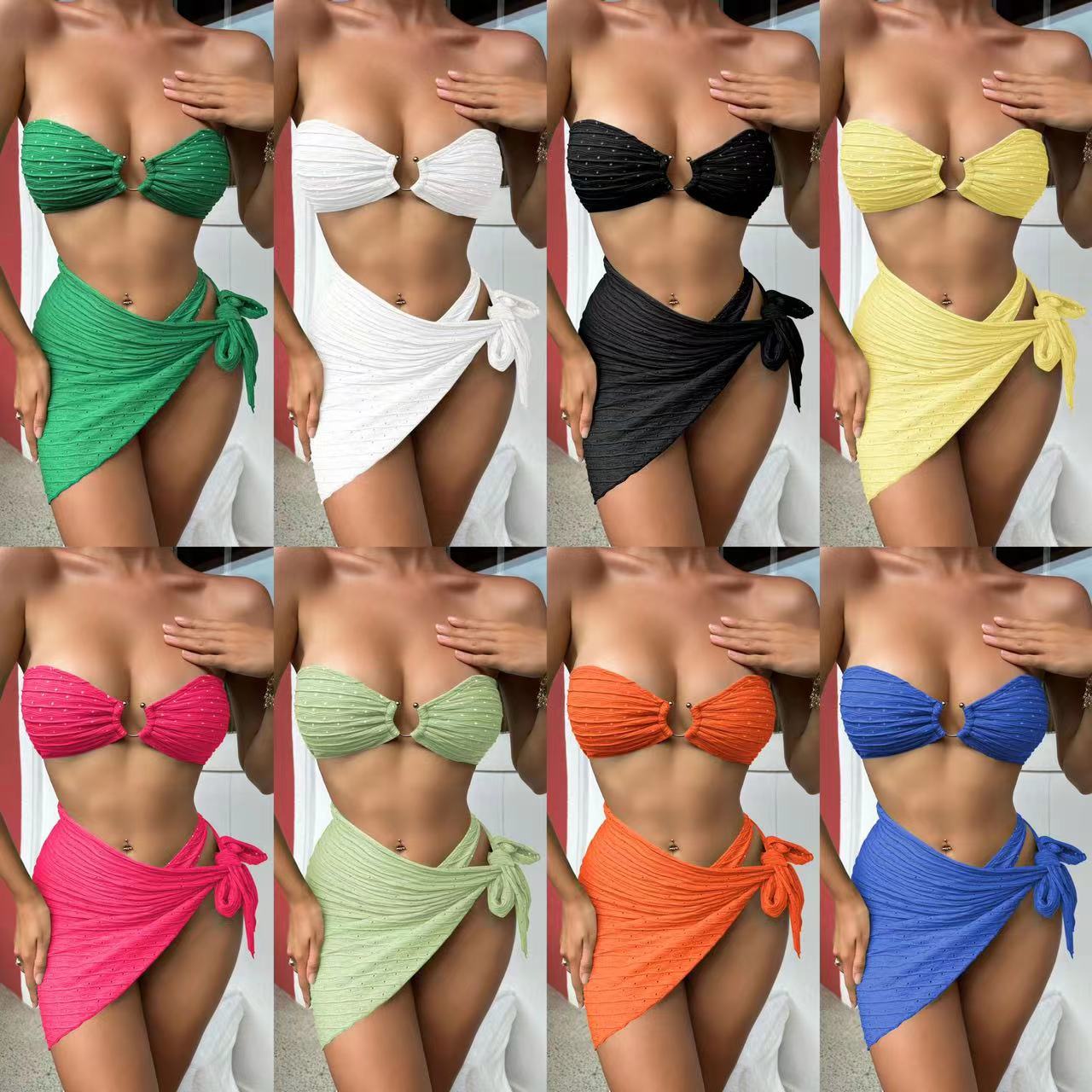 Damen Bandeau-Bikini mit elegantem Binde-Rock und raffinierten Details R&B