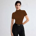Damen elegantes Oberteil mit dekorativen Knopfdetails und modernem Stehkragen R&B