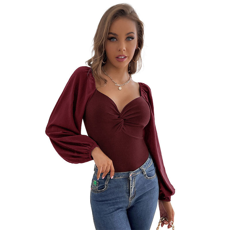 Damen Body mit eleganter Knötchen-Details und romantischen Puffärmeln R&B