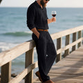 Herren eleganter Freizeit-Jumpsuit mit praktischen Taschen und stylischem Henley-Ausschnitt R&B