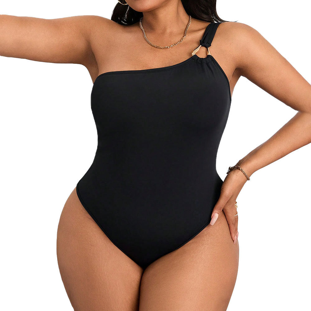 Damen Einteiler Badeanzug mit asymmetrischem Design und raffiniertem Schulterdetail R&B