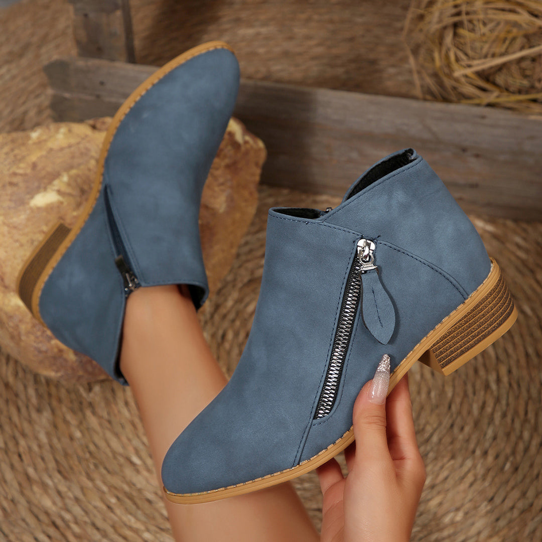 Damen Modische Stiefeletten mit seitlichem Reißverschluss und bequemem Blockabsatz R&B
