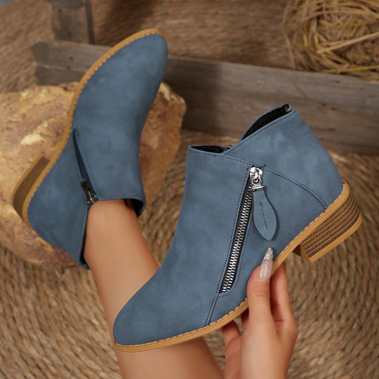 Damen Modische Stiefeletten mit seitlichem Reißverschluss und bequemem Blockabsatz R&B