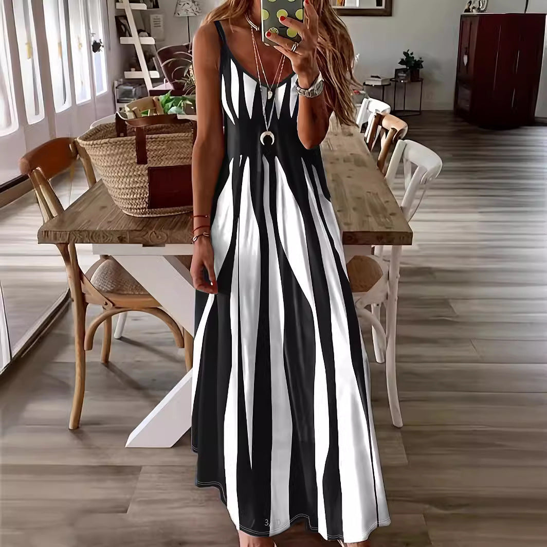 Damen Maxikleid mit modischem Streifendesign
