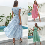 Damen Maxikleid mit floralem Muster und Taillengürtel R&B