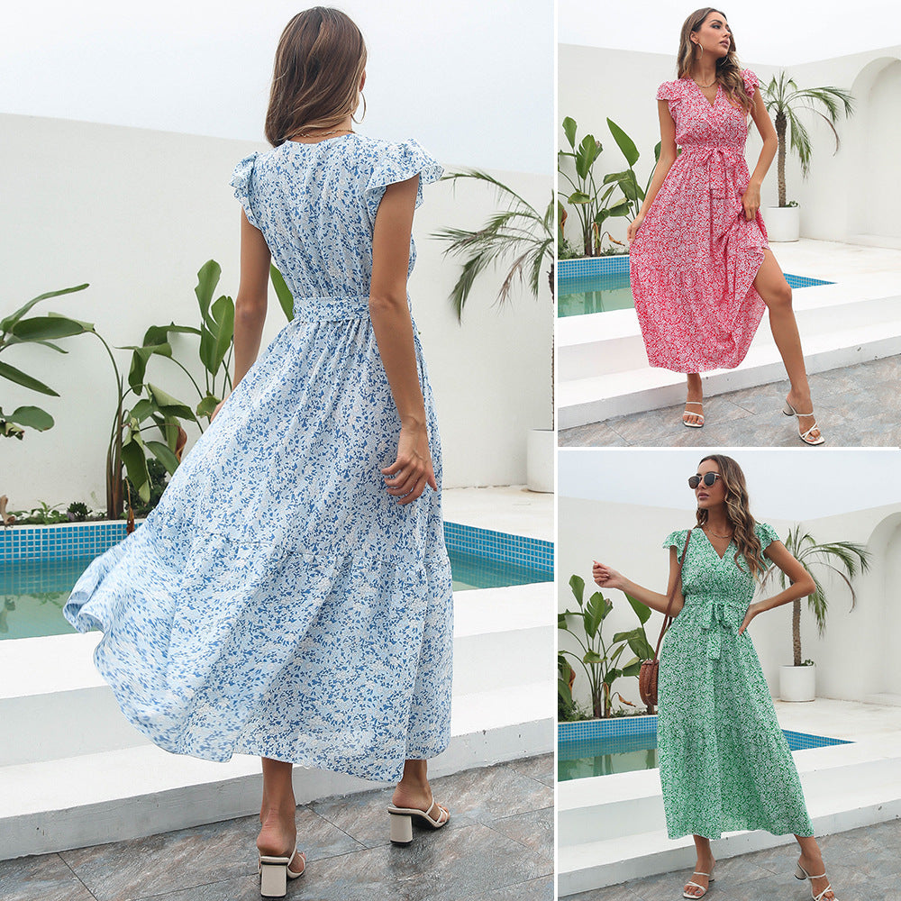 Damen Maxikleid mit floralem Muster und Taillengürtel R&B