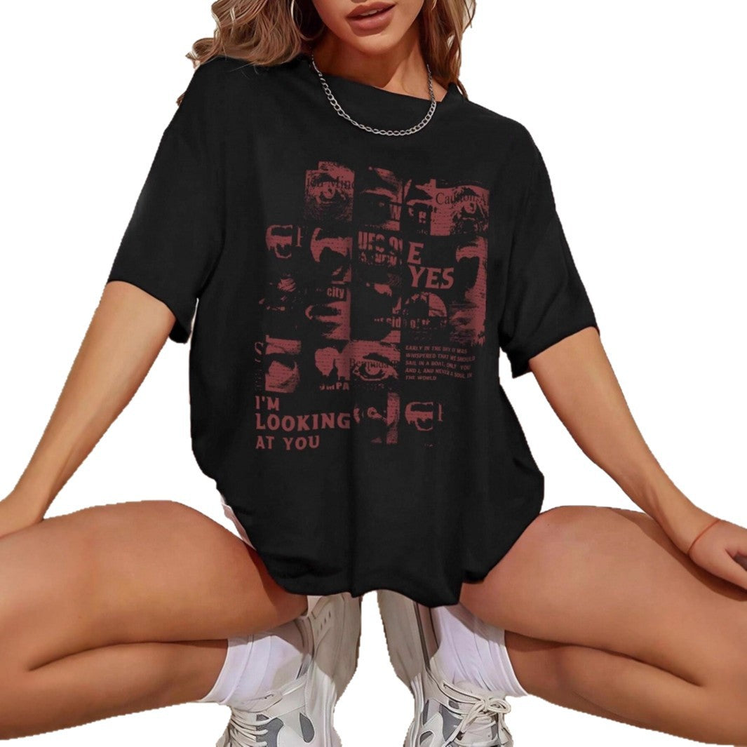 Damen Oversized T-Shirt mit kreativem Schriftzug und lässigem Schnitt R&B