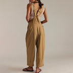 Damen lässiger Denim Overall mit tiefem V-Ausschnitt und praktischen Taschen R&B