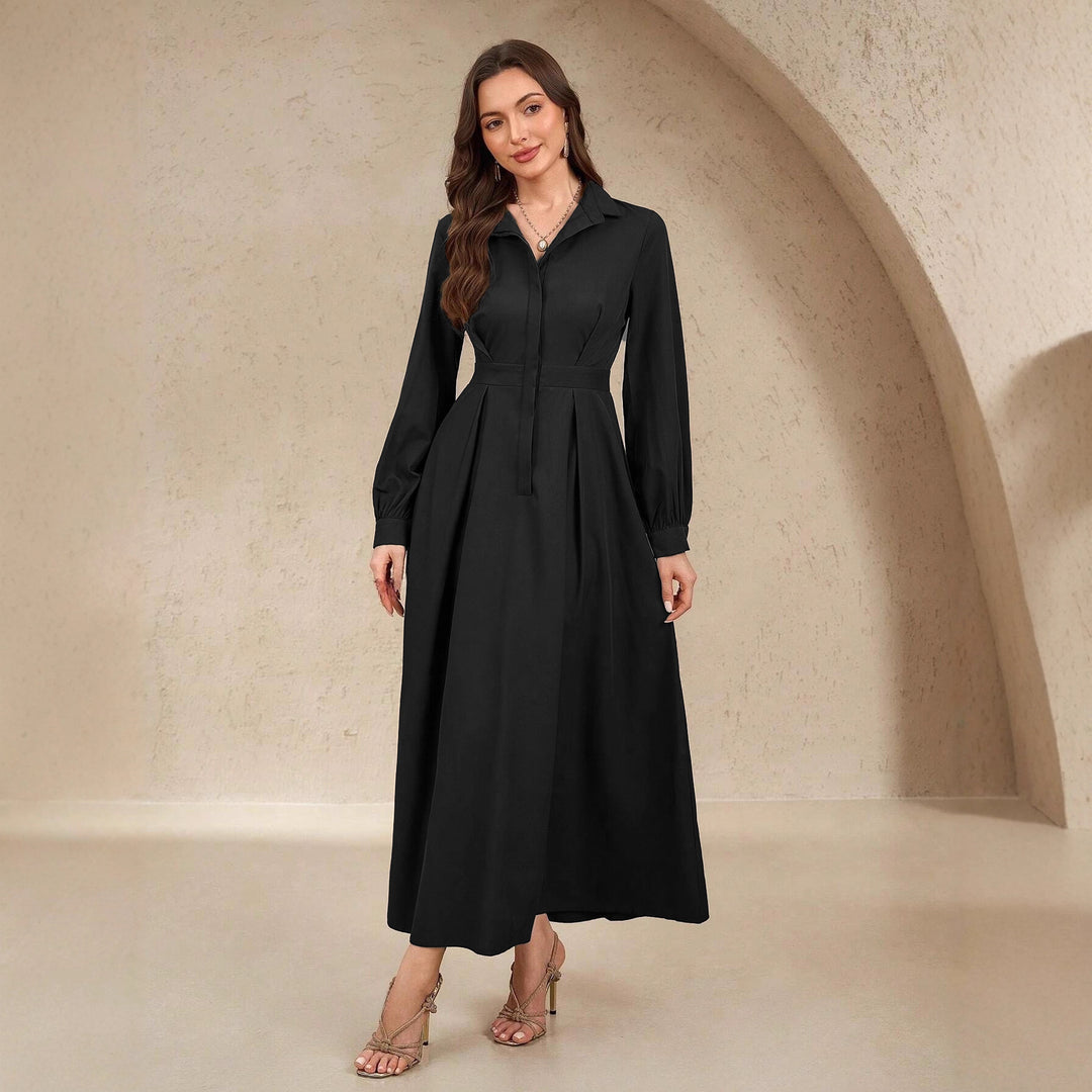 Damen Elegantes Hemdblusenkleid mit schwingendem Rock und praktischen Taschen R&B