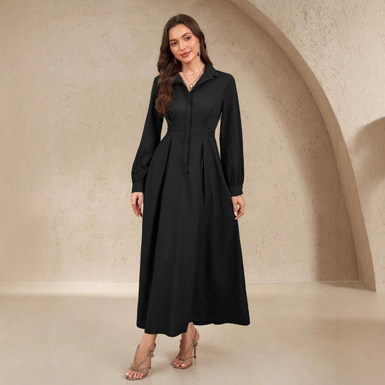Damen Elegantes Hemdblusenkleid mit schwingendem Rock und praktischen Taschen R&B
