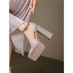 Damen Plateau-Pumps mit glitzerndem Strass-Design R&B