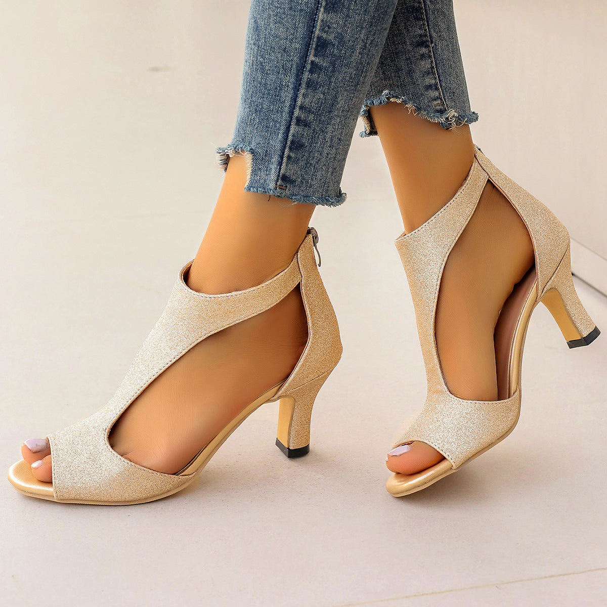Damen Elegante Peeptoe-Pumps mit modischem Cut-Out-Design und komfortablem Absatz R&B