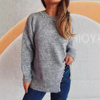 Damen Grobstrickpullover mit Perlenausschnitt und asymmetrischem Saum R&B