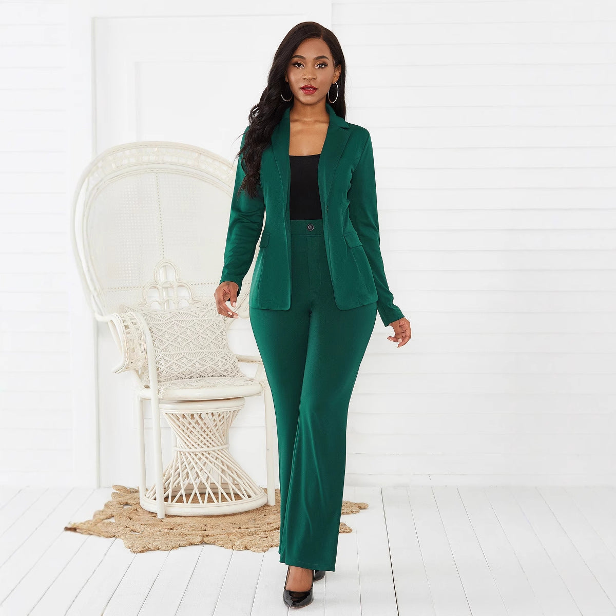 Damen elegantes Blazer-Set mit taillierter Passform und schmalen Hosen R&B
