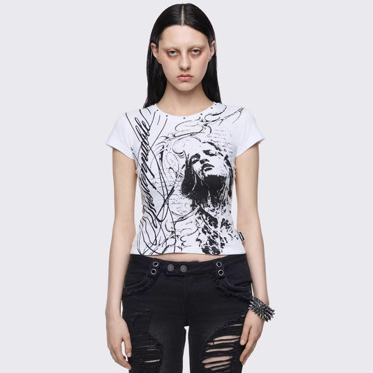Damen Kreatives Grafik-Print T-Shirt R&B