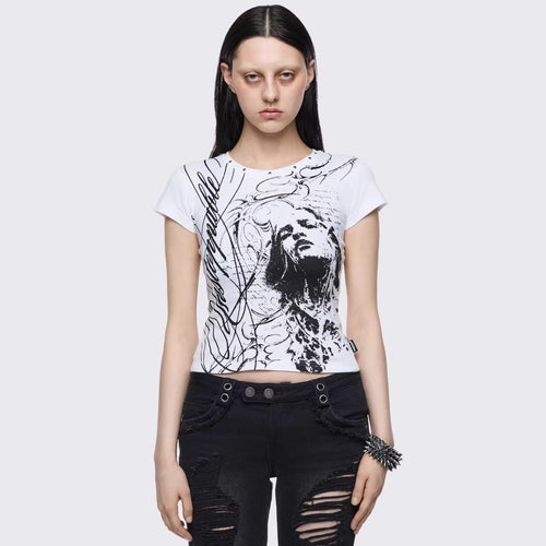Damen Kreatives Grafik-Print T-Shirt R&B