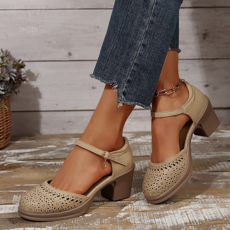 Damen elegante Slingback-Pumps mit floralen Ausschnitten R&B
