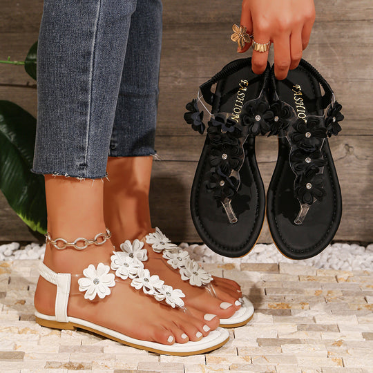 Damen Modische Sandalen mit floralen Applikationen und komfortablem Fußbett R&B