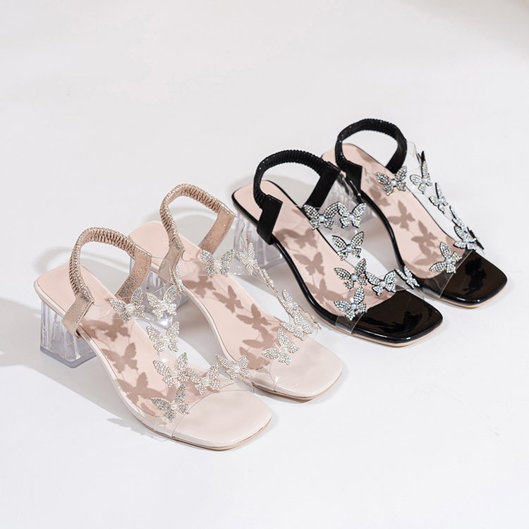 Damen Elegante und funkelnde Sandalen mit transparentem Blockabsatz R&B