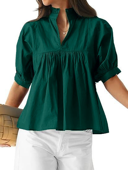 Damen elegante kurzärmlige Bluse mit Rüschendetails und lässigem Schnitt R&B