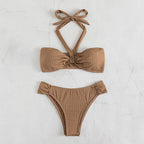 Damen Bandeau-Bikini mit strukturiertem Design und seitlichen Schnürungen