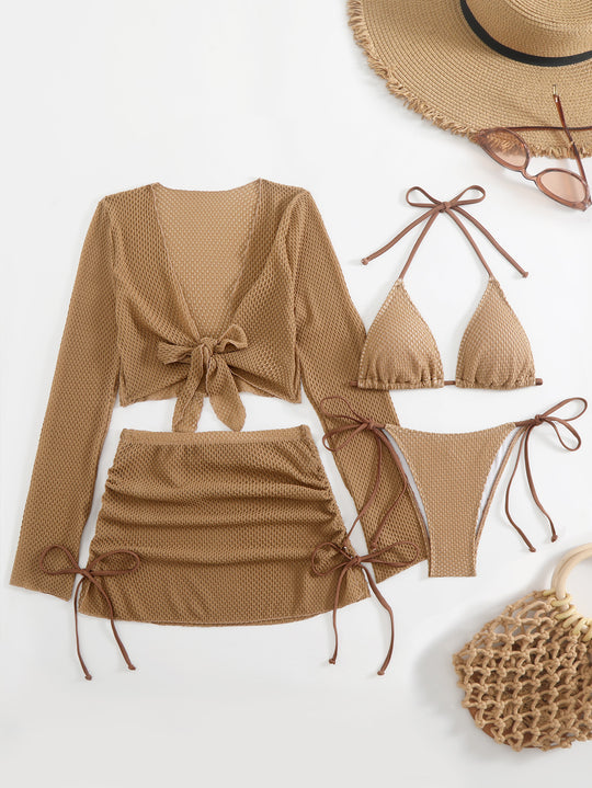 Damen Badeanzug-Set mit trendigem Netzdesign und verstellbaren Details R&B
