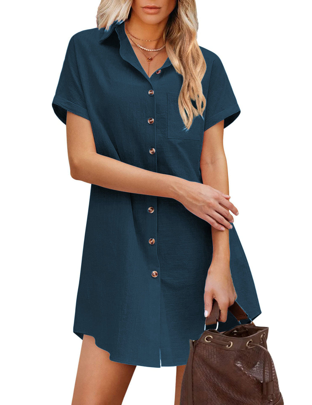 Damen Hemdblusenkleid mit modischem Kragen und praktischer Knopfleiste R&B