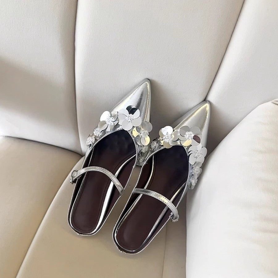 Damen Slingback-Pumps mit floralem Strassbesatz und elegantem Design