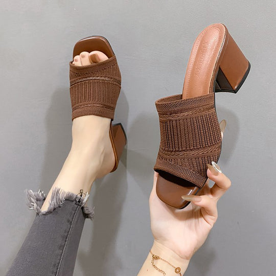 Damen elegante Mules mit strukturiertem Obermaterial und Blockabsatz R&B