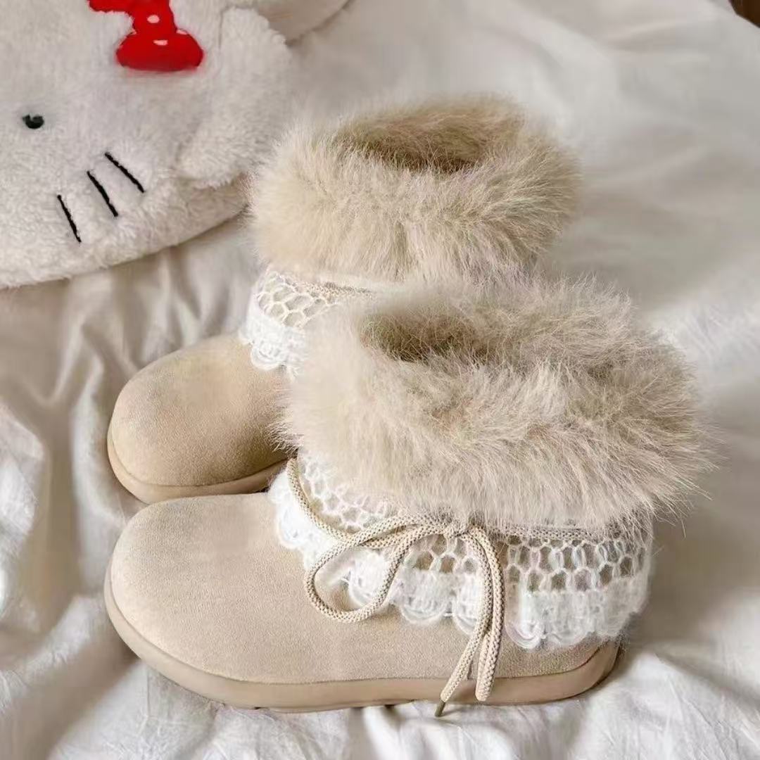 Damen Kuschelige Winterstiefel mit dekorativem Fellkragen und hochwertigem Obermaterial R&B