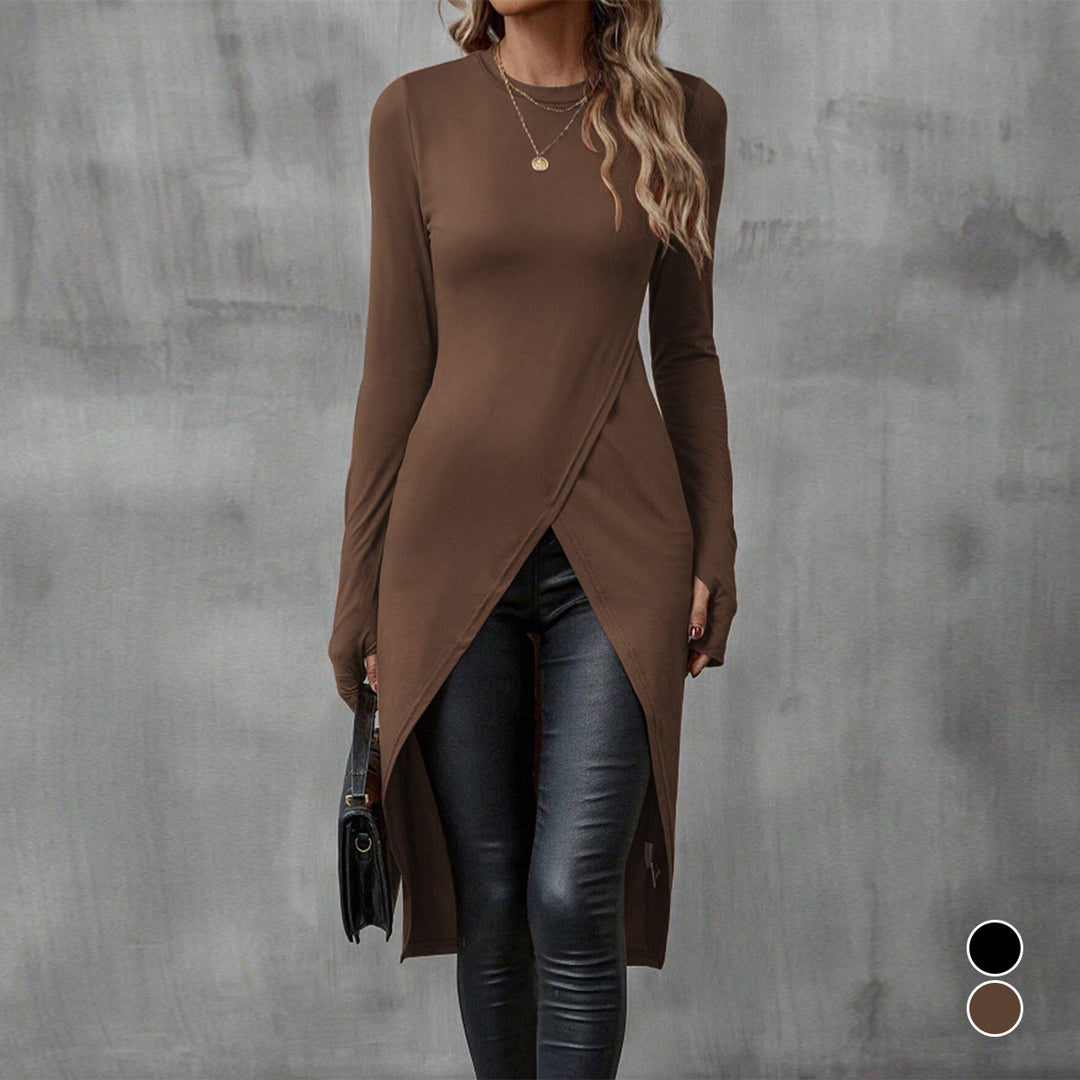 Damen eleganter Longsleeve mit raffinierter Wickeloptik R&B