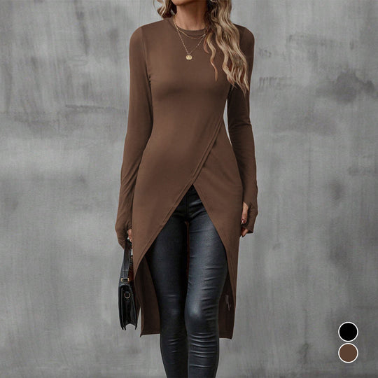 Damen eleganter Longsleeve mit raffinierter Wickeloptik R&B