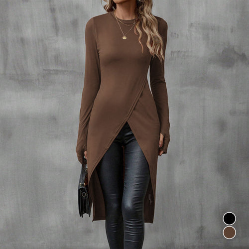 Damen eleganter Longsleeve mit raffinierter Wickeloptik R&B