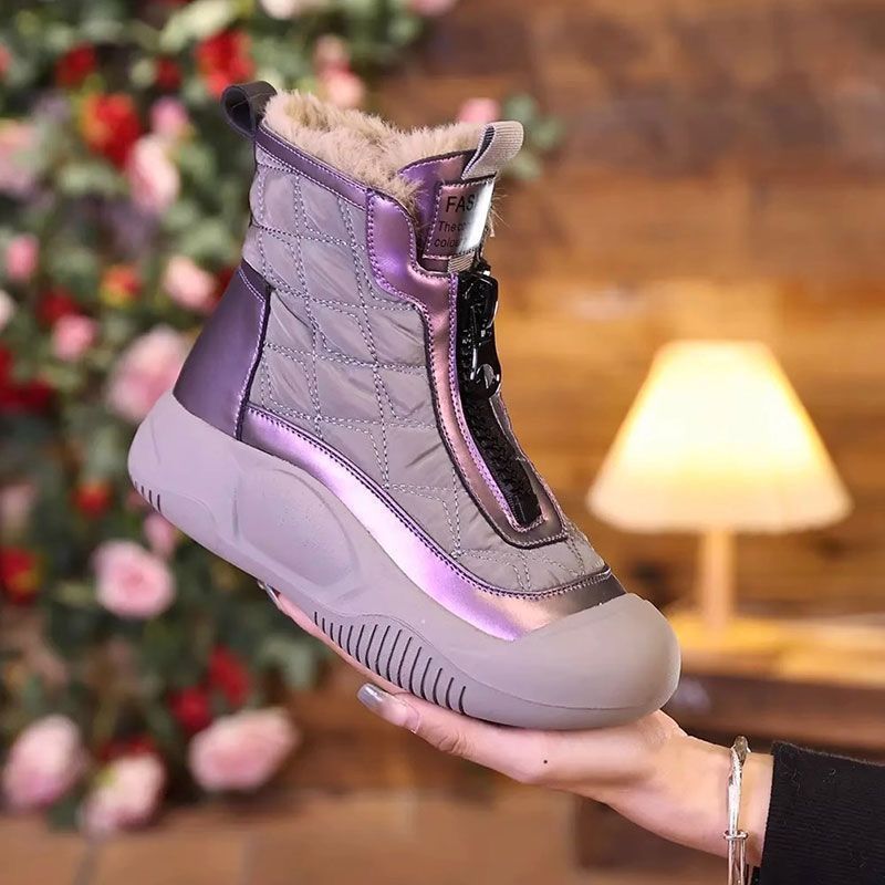 Damen gefütterte Winterstiefel mit seitlichem Reißverschluss und rutschfester Sohle