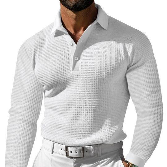 Herren Luxuriöses Langarm-Polohemd mit strukturiertem Design und modernen Details R&B