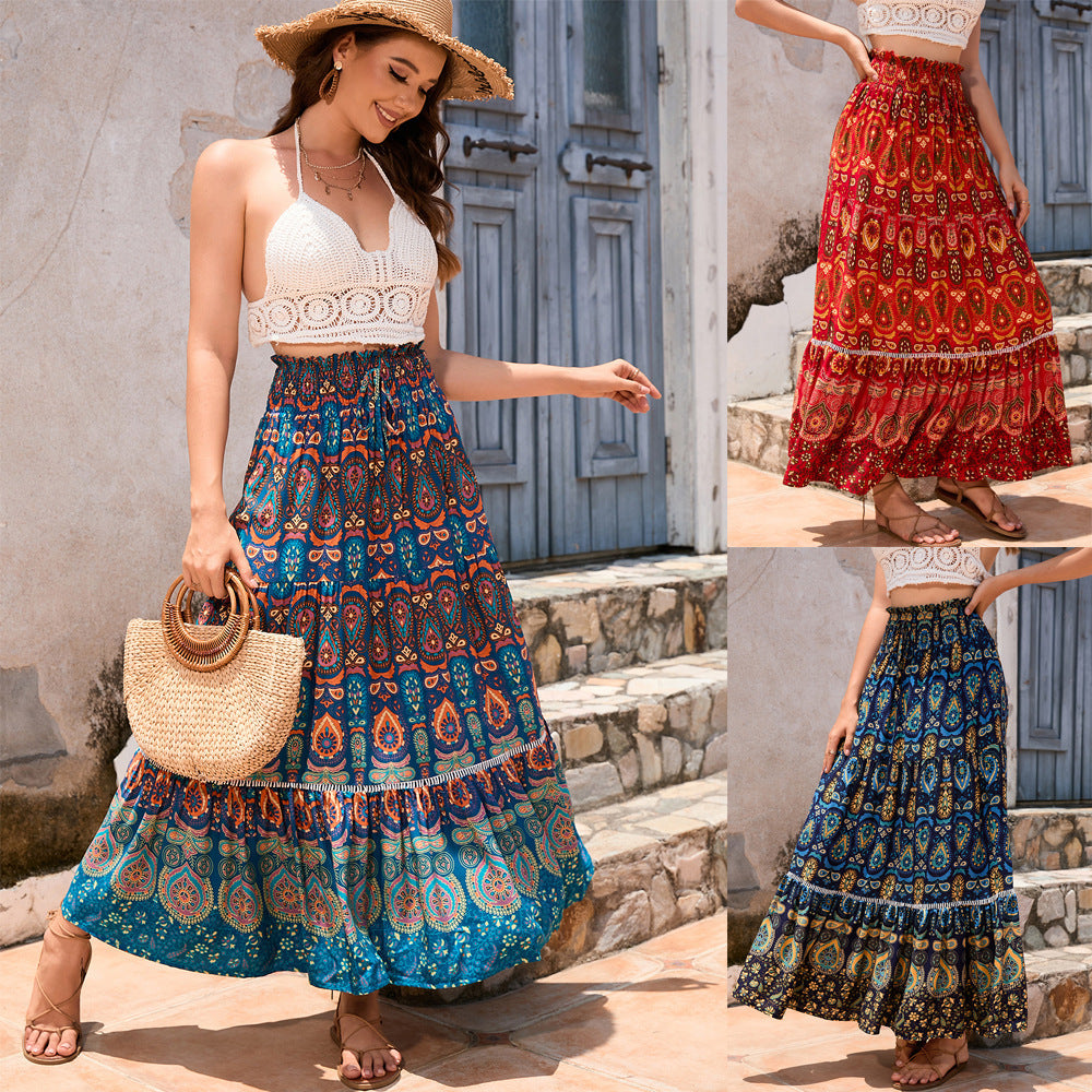 Damen Maxirock mit verspieltem Paisleymuster und Rüschendetails R&B