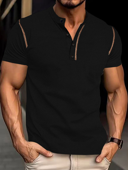 Herren nan tailliertes Struktur-Poloshirt mit Stehkragen und Zierpaspel R&B
