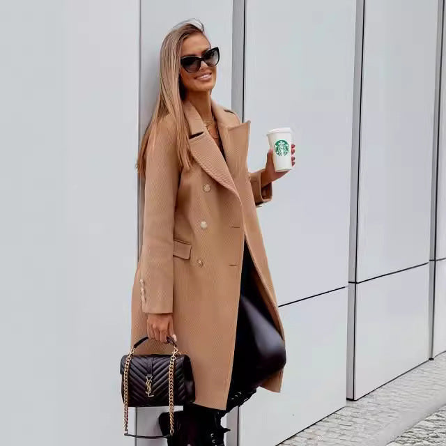 Damen Modischer Doppelreihen-Mantel mit strukturiertem GewR&Be R&B