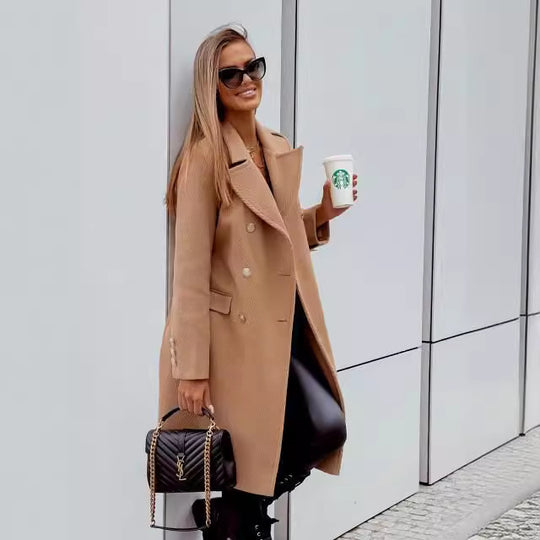 Damen Modischer Doppelreihen-Mantel mit strukturiertem Gewebe R&B
