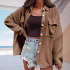 Damen lässige oversized Hemdbluse mit strukturiertem Design und praktischen Taschen R&B