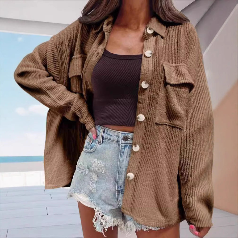 Damen lässige oversized Hemdbluse mit strukturiertem Design und praktischen Taschen R&B