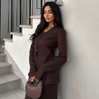 Damen Elegantes Deux-Pieces-Anzugset mit schwingendem Oberteil und bodenlangem Rock R&B