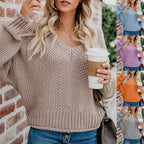 Damen Grobstrickpullover mit V-Ausschnitt und lässiger Passform R&B