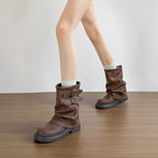 Damen modische Winterstiefel mit modischem Falten-Design und dekorativen Schnallen R&B