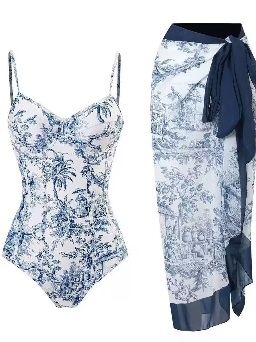 Damen Zweiteiliges Badeanzug-Set mit elegantem Wickelrock und floralem Druck R&B